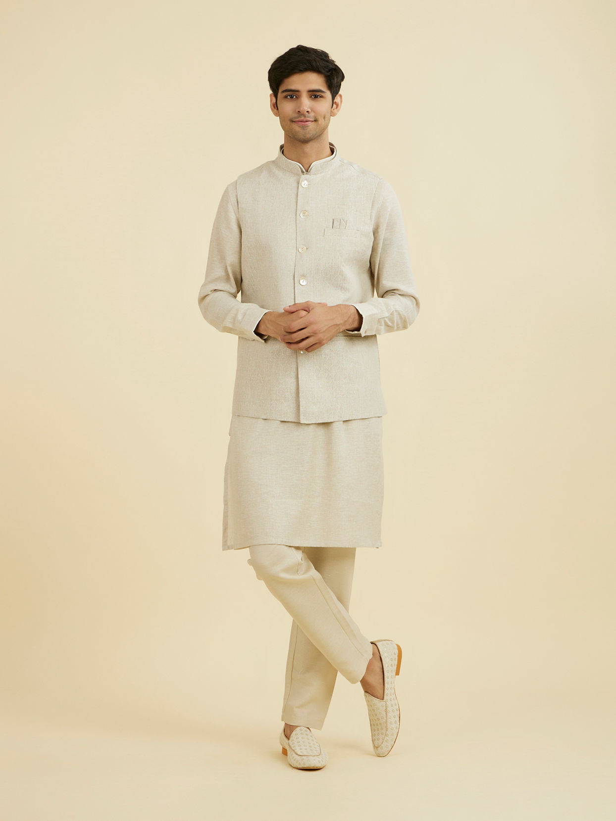 Manyavar Men Regal Beige Nehru Jacket
