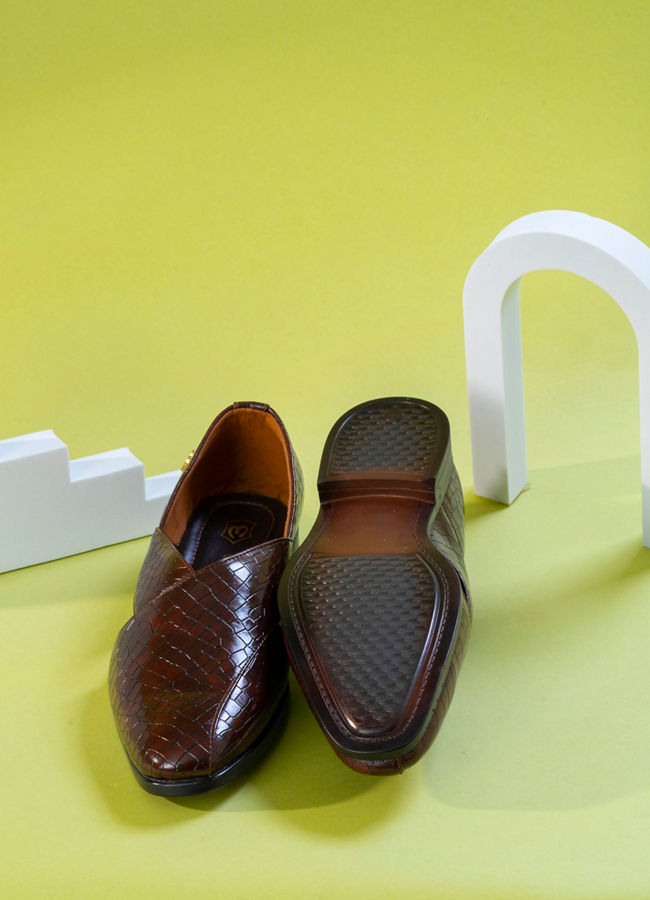 Manyavar Men Brown Faux Leather Shoe