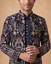 Manyavar Men Velvety Charm Dark Blue Open Jodhpuri Suit