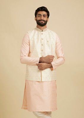 Manyavar Men Gleaming Cream Nehru Jacket image number 0