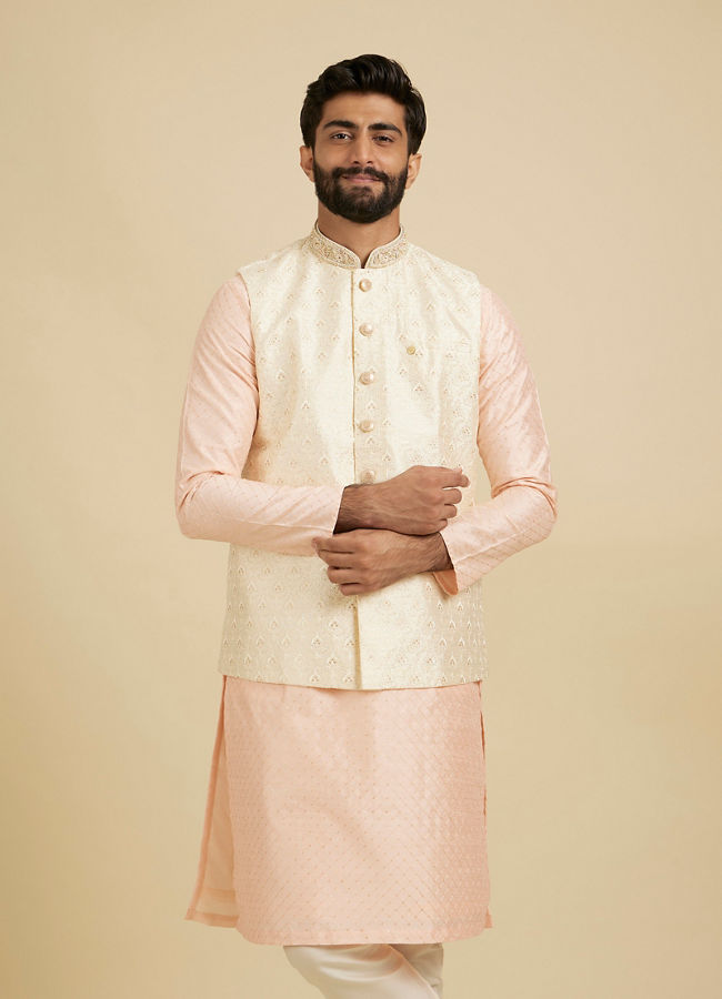 Manyavar Men Gleaming Cream Nehru Jacket image number 0