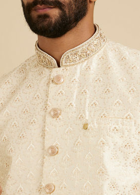 Manyavar Men Gleaming Cream Nehru Jacket image number 1