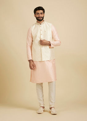 Manyavar Men Gleaming Cream Nehru Jacket image number 2