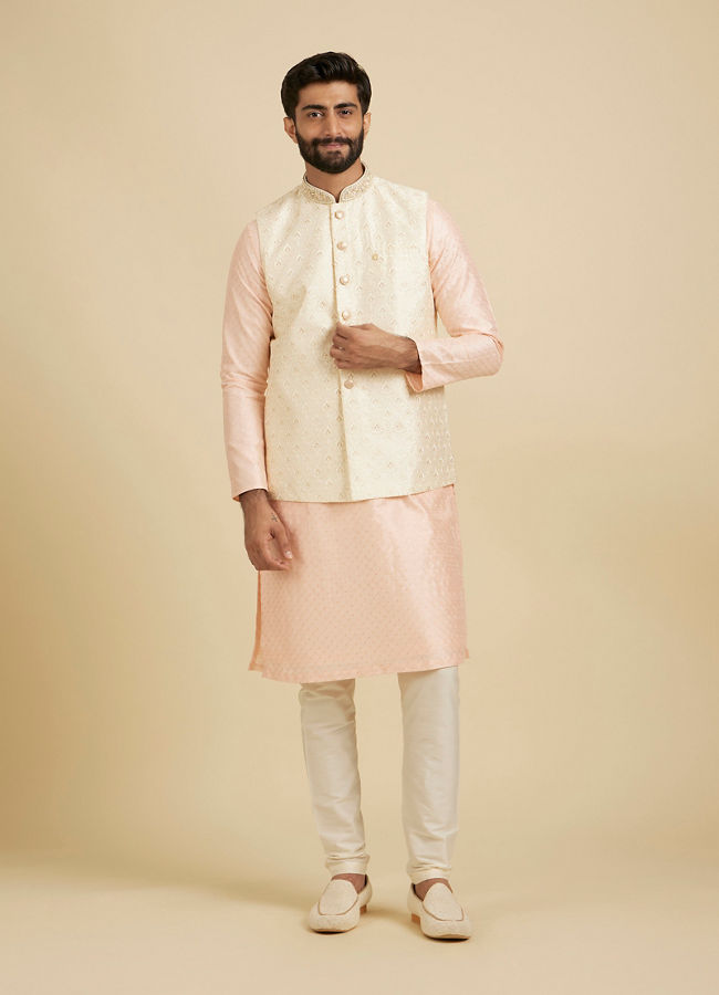 Manyavar Men Gleaming Cream Nehru Jacket image number 2