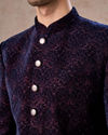 Manyavar Men Deep Blue and Wine Imperial Patterned Indo Western Set