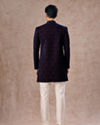 Manyavar Men Deep Blue and Wine Imperial Patterned Indo Western Set