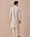 Manyavar Men Natural Beige Embroidered Neckline Kurta