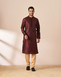 Manyavar Men Dark Maroon Jacquard Kurta Pajama