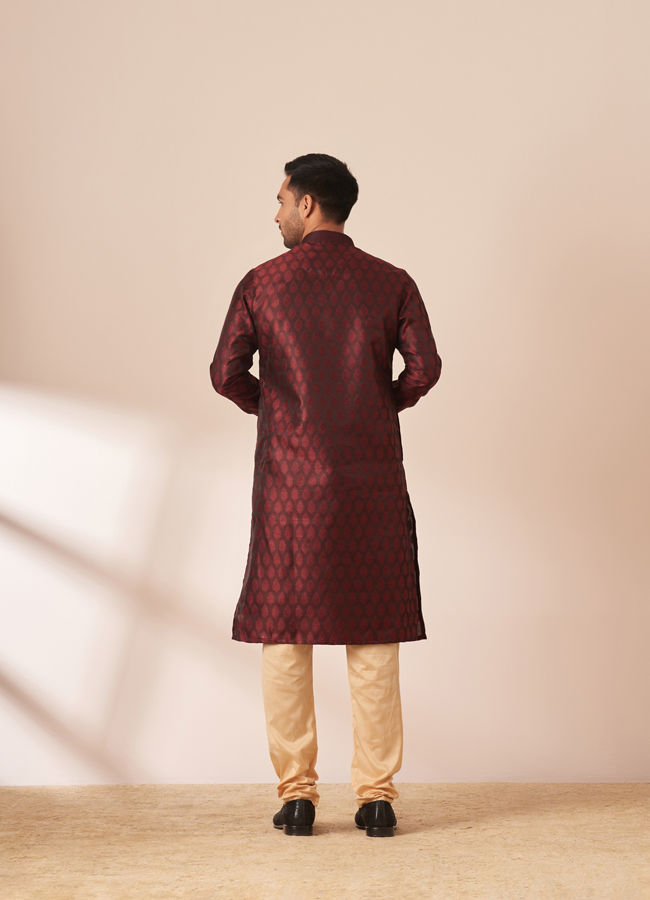 alt message - Manyavar Men Dark Maroon Jacquard Kurta Pajama image number 4