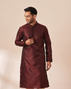 alt message - Manyavar Men Dark Maroon Jacquard Kurta Pajama image number 0