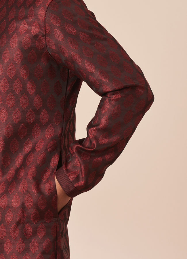 Manyavar Men Dark Maroon Jacquard Kurta Pajama