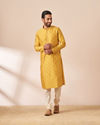 Manyavar Men Yolk Yellow Self Design Kurta Pajama