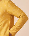 Manyavar Men Yolk Yellow Self Design Kurta Pajama