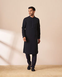 Manyavar Men Dark Blue Plain Kurta Pajama