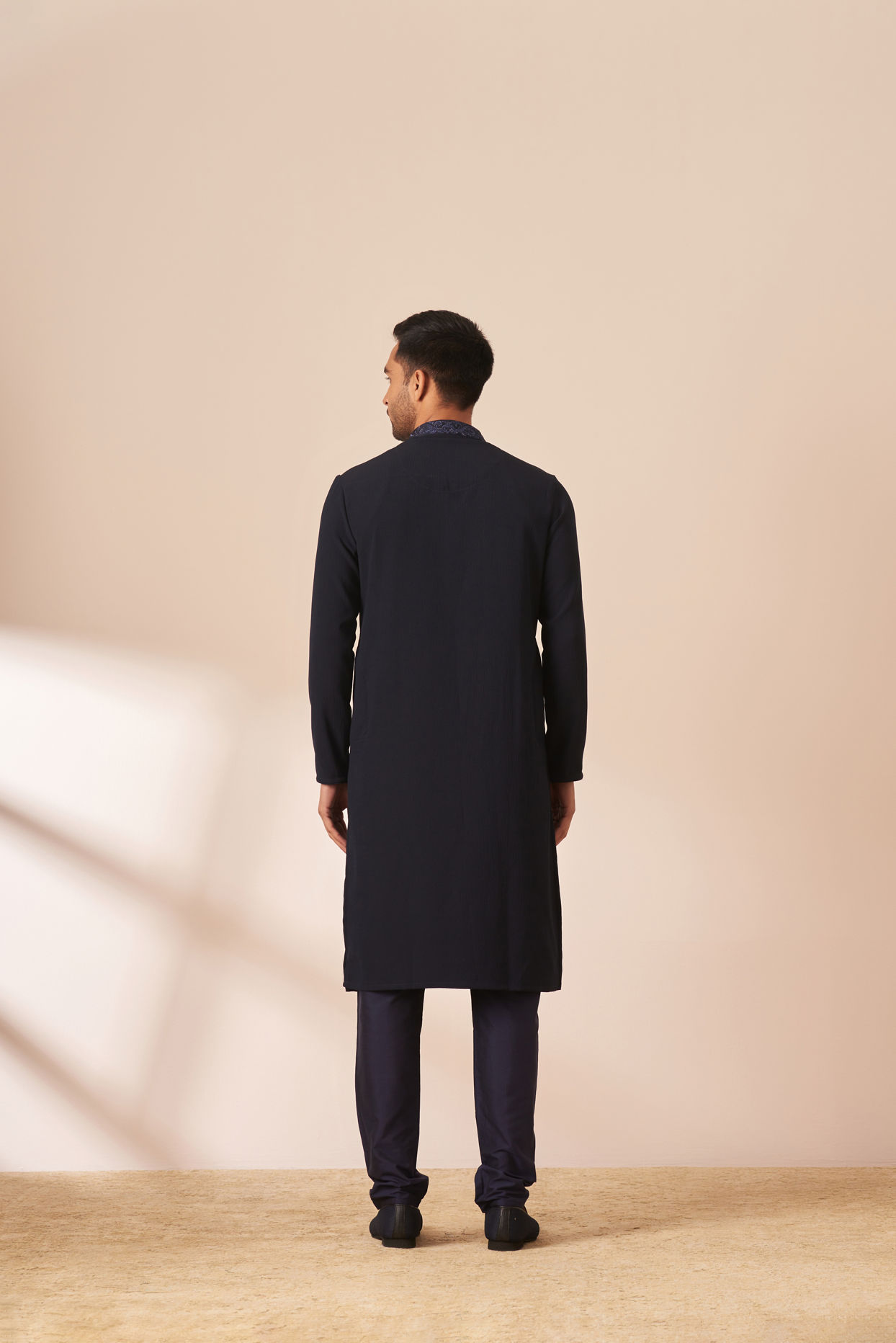 Dark Blue Plain Kurta Pajama image number 4