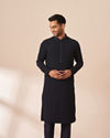 alt message - Manyavar Men Dark Blue Plain Kurta Pajama image number 0