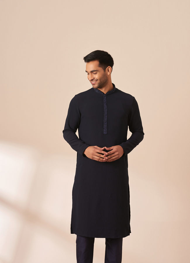 Dark Blue Plain Kurta Pajama image number 0