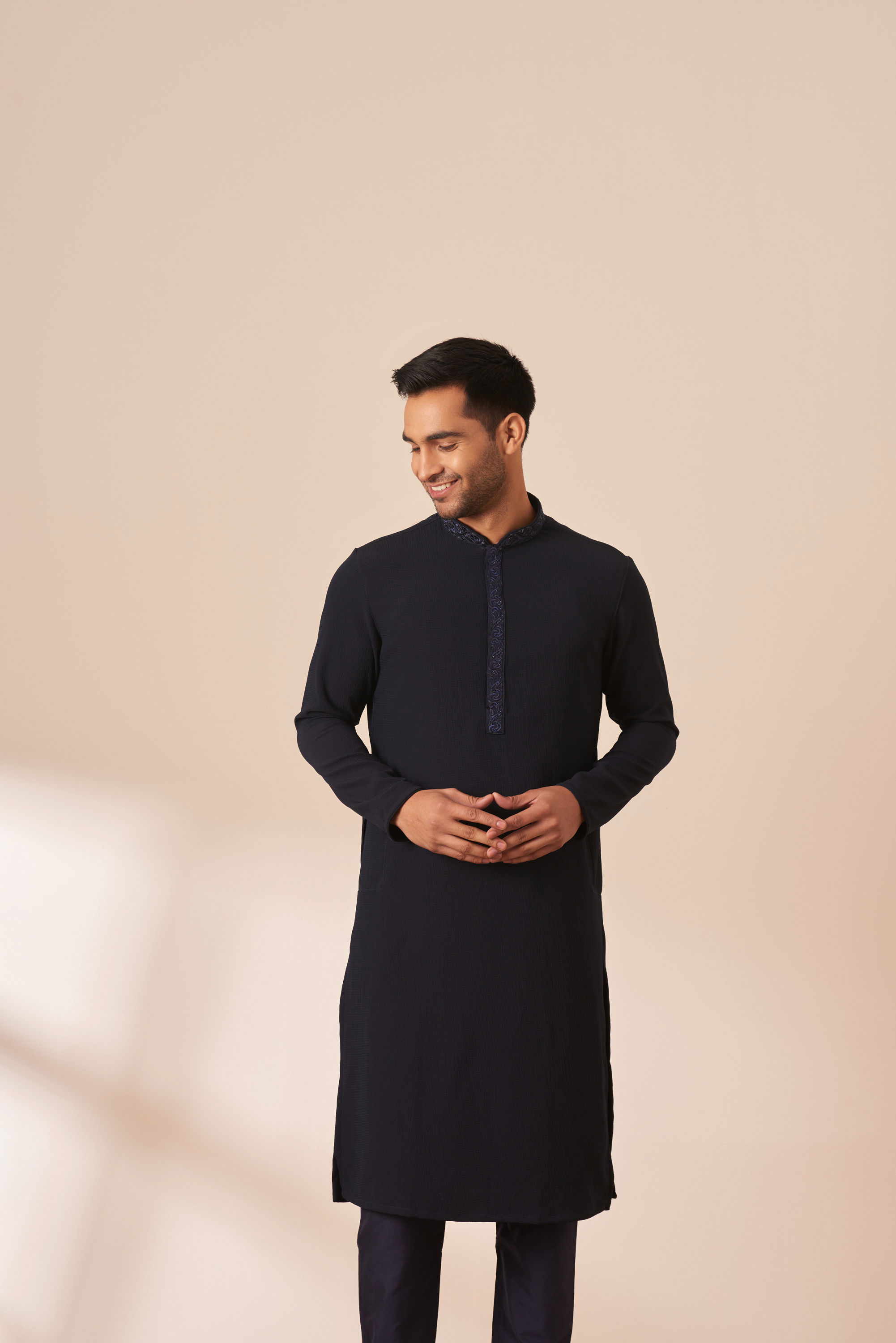 Manyavar Men Dark Blue Plain Kurta Pajama