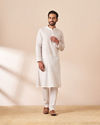 Manyavar Men White Self Striped Kurta Pajama