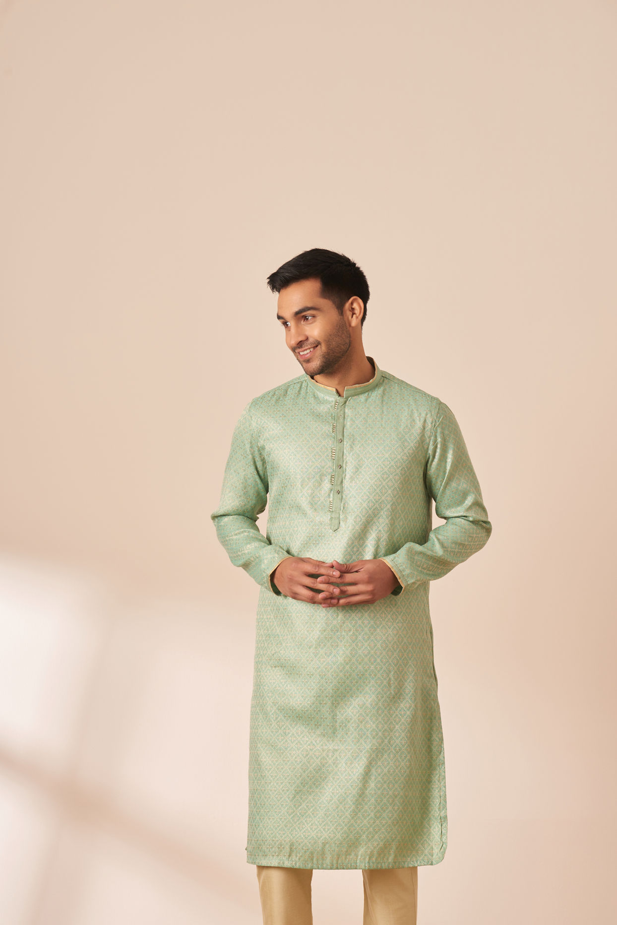Buy Pastel Green Jacquard Kurta Pajama Online Manyavar Kurta Pajama