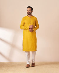 Manyavar Men Yolk Yellow Booti Self Motif Kurta Pajama