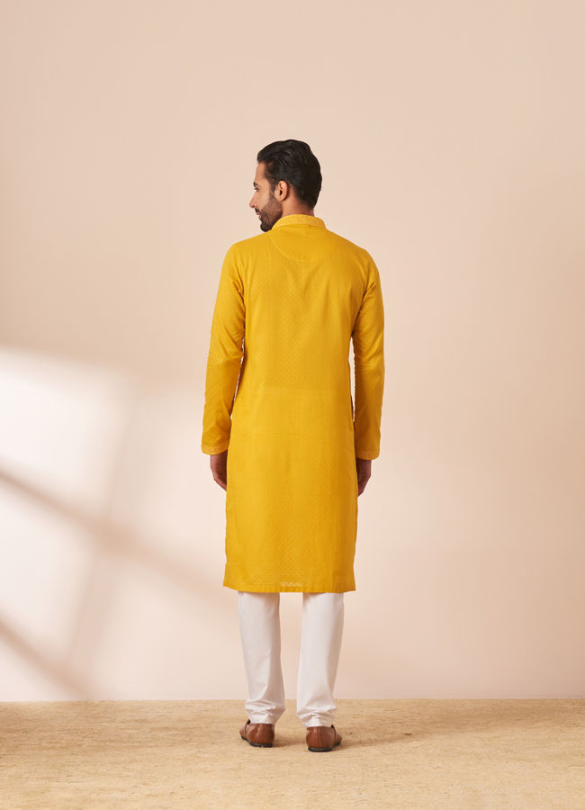 Manyavar Men Yolk Yellow Booti Self Motif Kurta Pajama