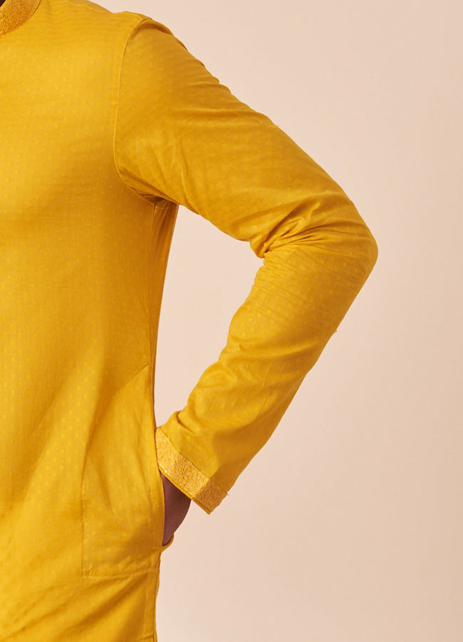 Manyavar Men Yolk Yellow Booti Self Motif Kurta Pajama