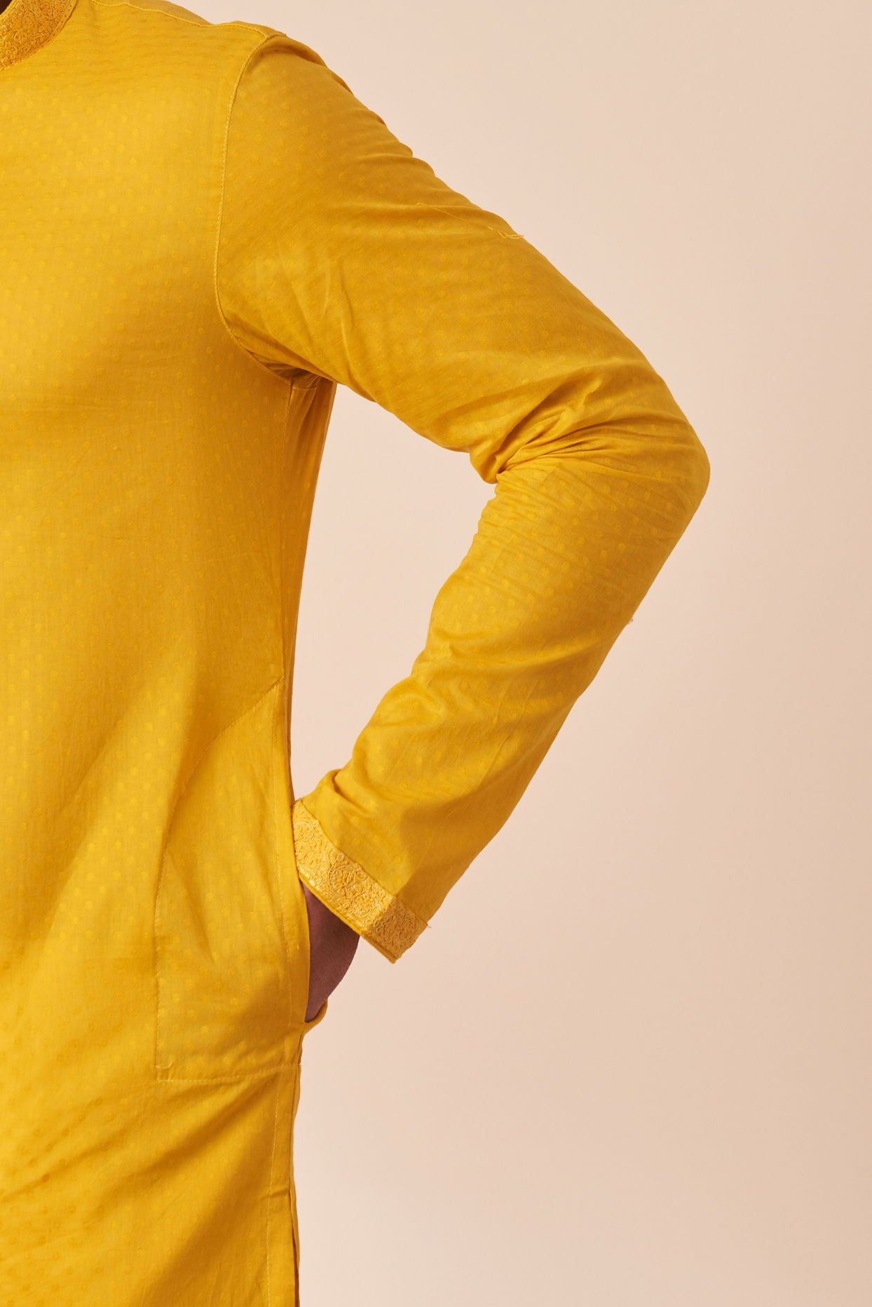 Manyavar Men Yolk Yellow Booti Self Motif Kurta Pajama