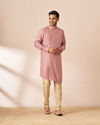 Manyavar Men Light Pink Thread Embroidered Kurta