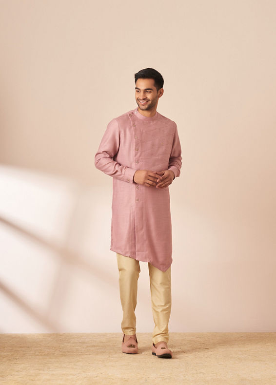 Manyavar Men Light Pink Thread Embroidered Kurta