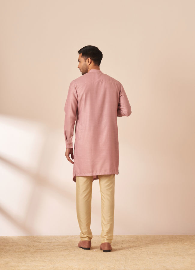 Manyavar Men Light Pink Thread Embroidered Kurta