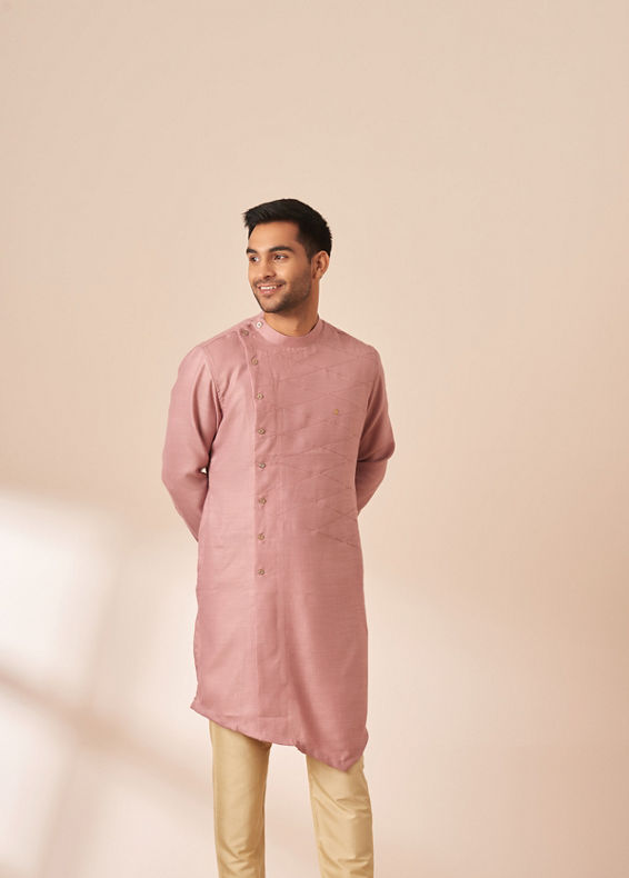 Manyavar Men Light Pink Thread Embroidered Kurta