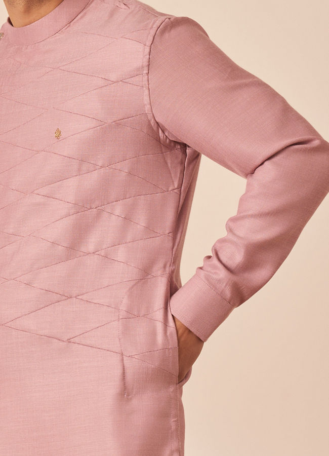 Manyavar Men Light Pink Thread Embroidered Kurta