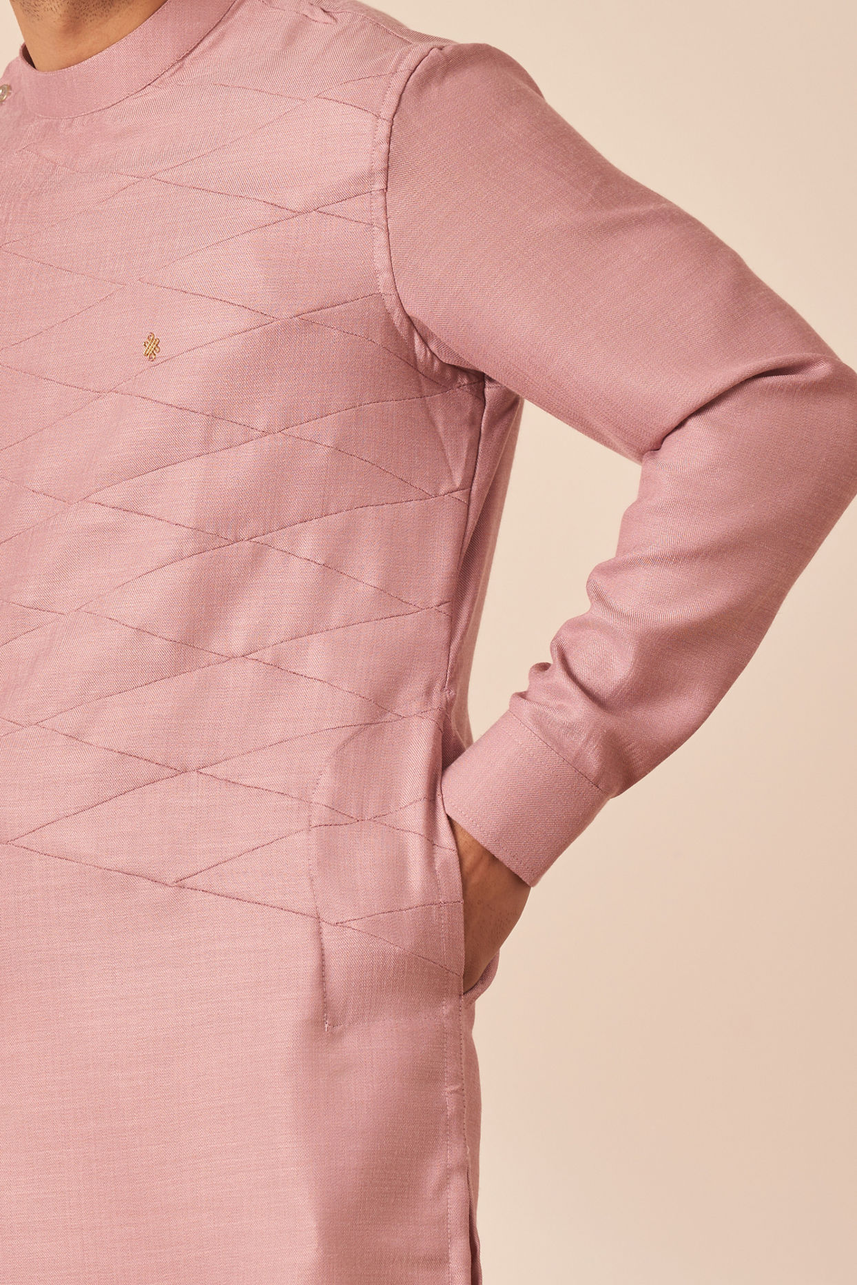 Manyavar Men Light Pink Thread Embroidered Kurta