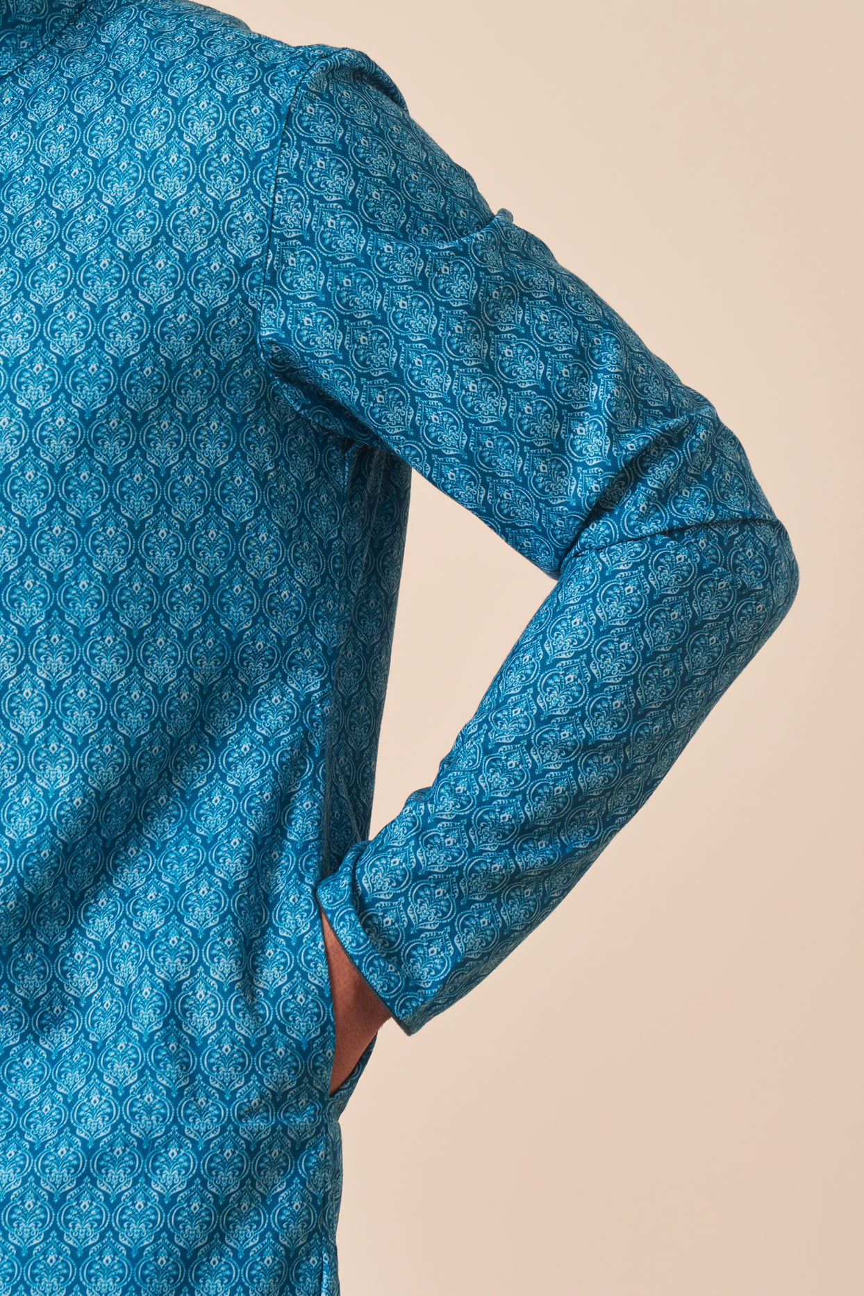 Manyavar Men Ocean Blue Printed Kurta