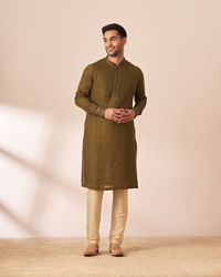 Manyavar Men Sap Green Plain Kurta