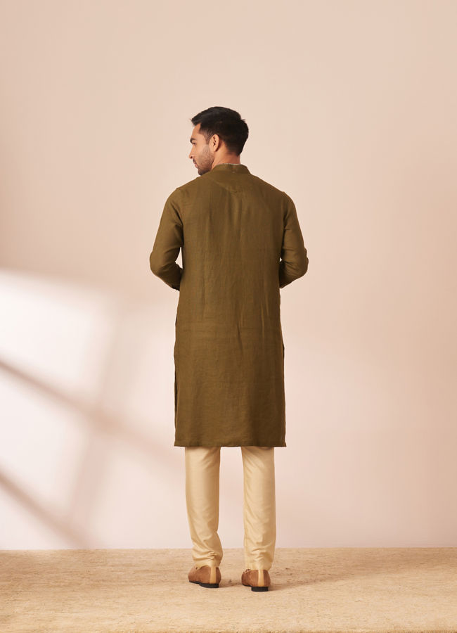 Manyavar Men Sap Green Plain Kurta