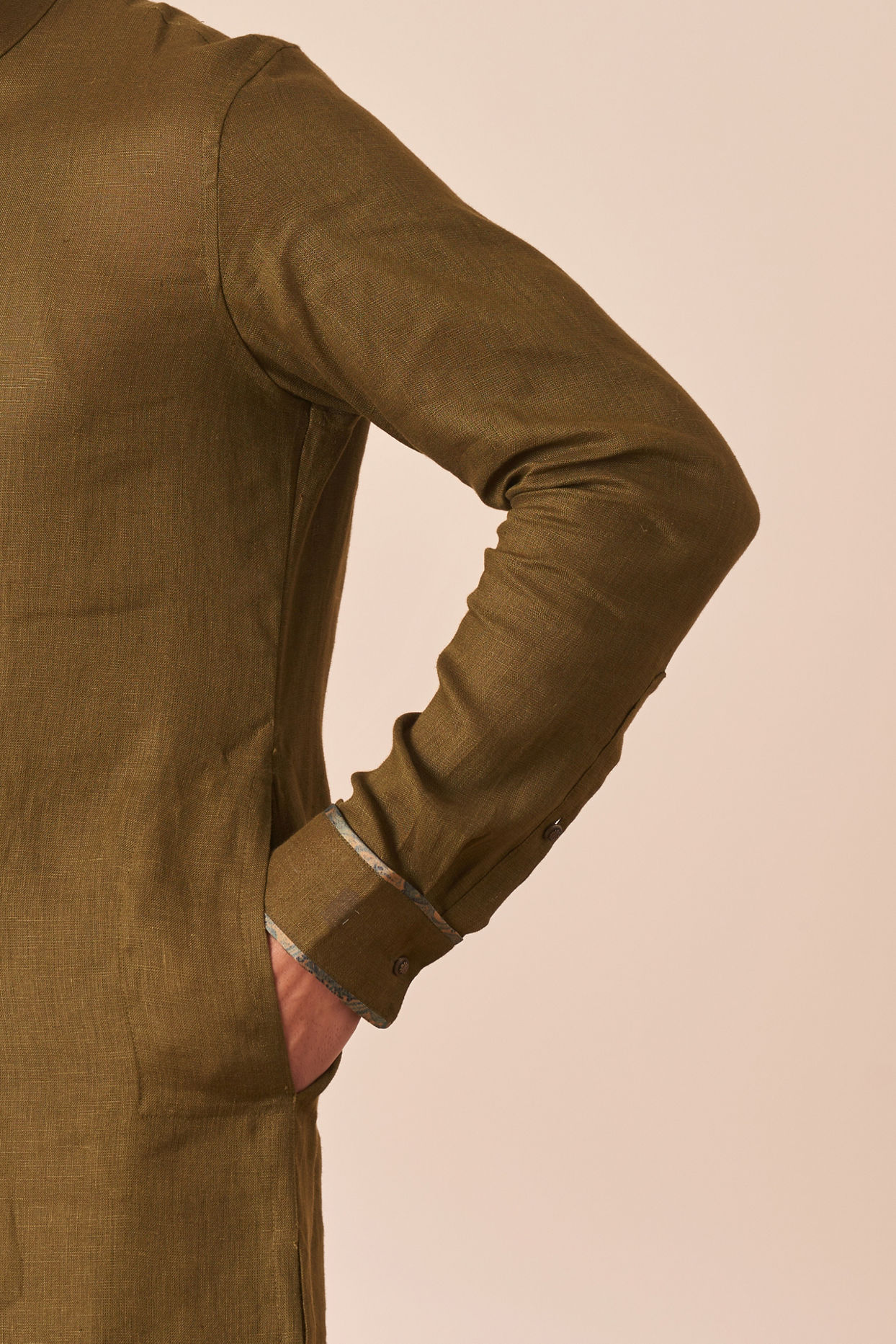 Manyavar Men Sap Green Plain Kurta