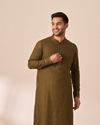 alt message - Manyavar Men Sap Green Plain Kurta image number 0