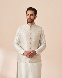 Manyavar Men Light Grey Patterned Kurta Jacket Set