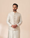 alt message - Manyavar Men Light Grey Patterned Kurta Jacket Set image number 1