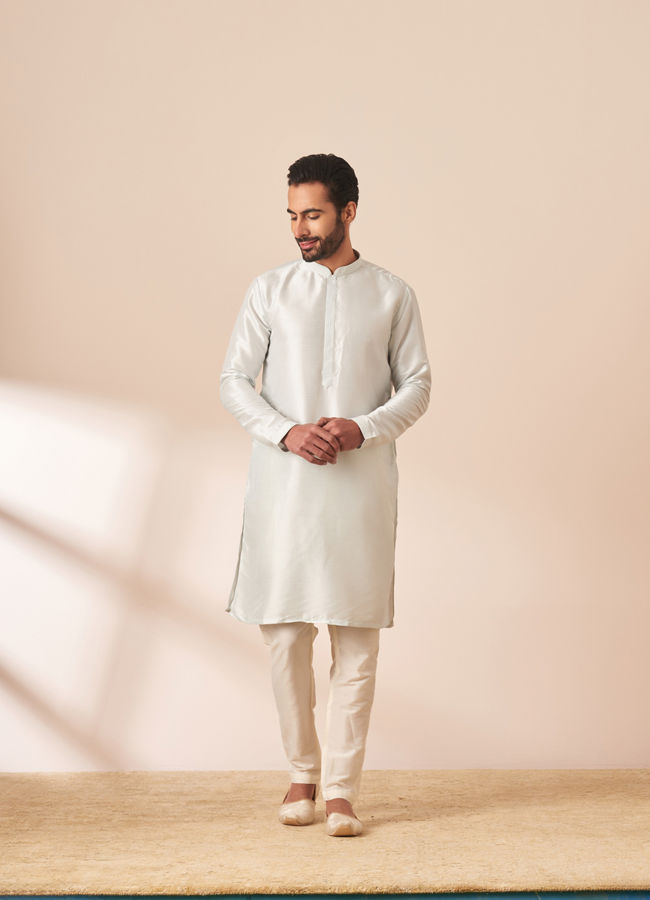 Manyavar Men Light Grey Patterned Kurta Jacket Set
