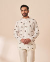 White Peacock Motif Short Kurta