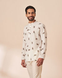 Manyavar Men White Peacock Motif Short Kurta