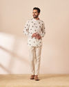Manyavar Men White Peacock Motif Short Kurta