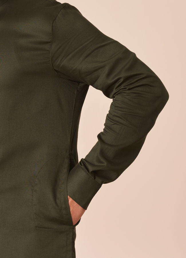 Manyavar Men Dark Green Plain Kurta Pajama