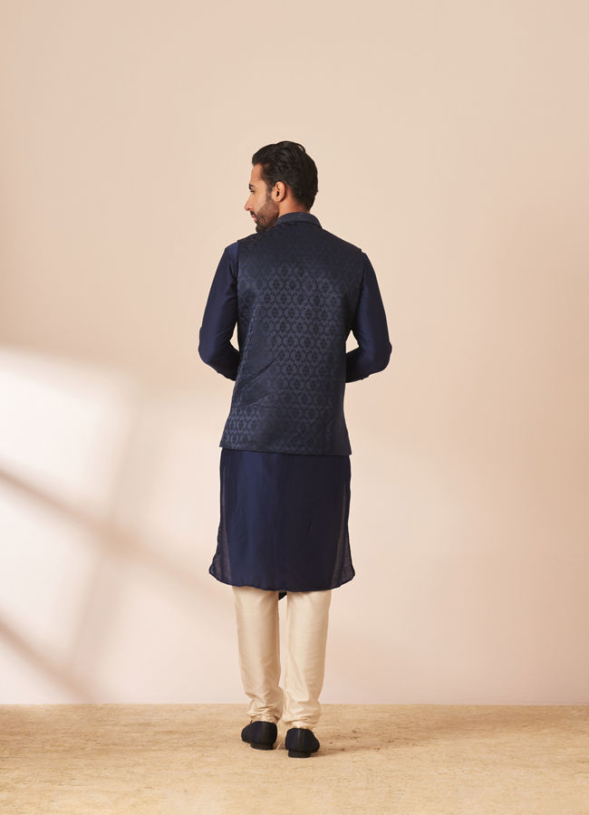 Manyavar Men Dark Blue Draped Kurta Jacket Set