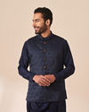 alt message - Manyavar Men Dark Blue Draped Kurta Jacket Set image number 0