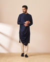 Manyavar Men Dark Blue Draped Kurta Jacket Set