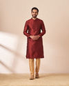 alt message - Manyavar Men Dark Maroon Jacquard Kurta Pajama image number 1